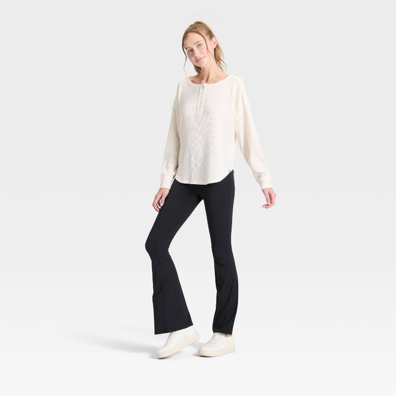 slide 3 of 3, Women's Waffle Henley Long Sleeve Top - JoyLab™ Cream XS, 1 ct