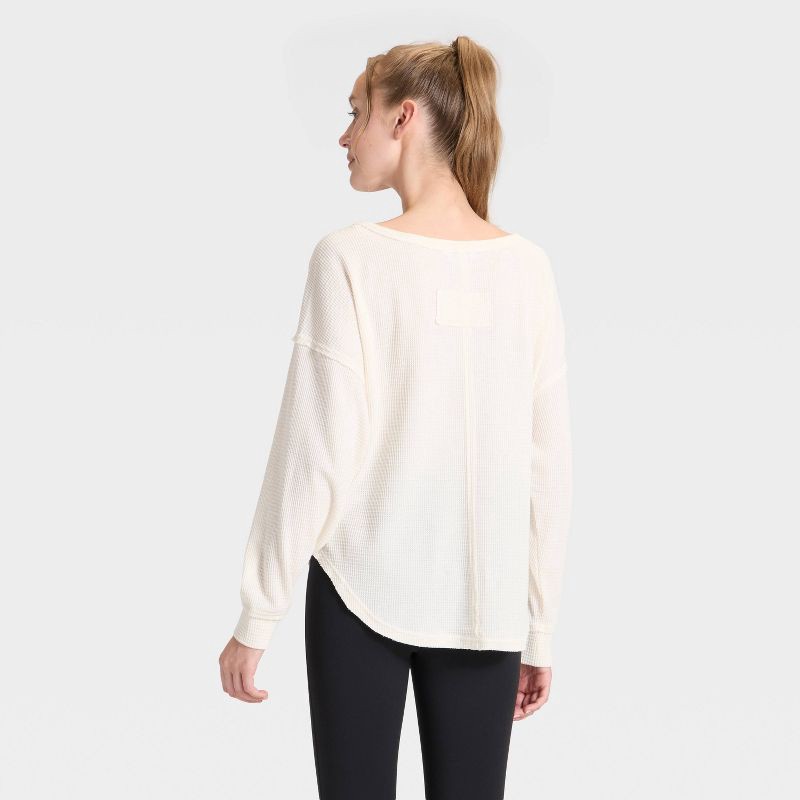 slide 2 of 3, Women's Waffle Henley Long Sleeve Top - JoyLab™ Cream M, 1 ct