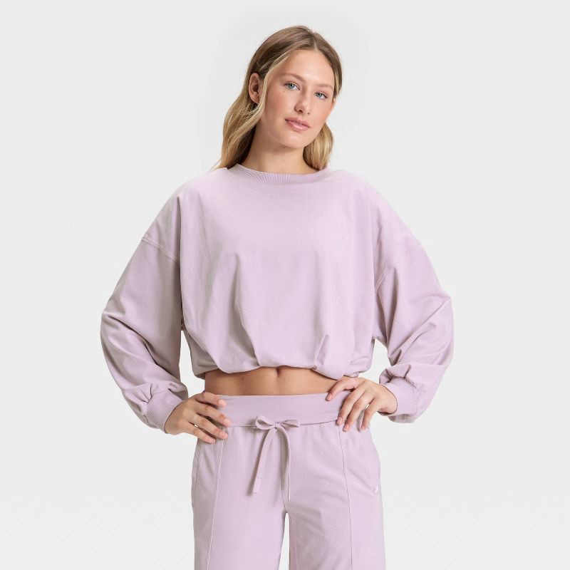slide 1 of 3, Women's Bubble Hem Long Sleeve Top - JoyLab™ Lavender S, 1 ct