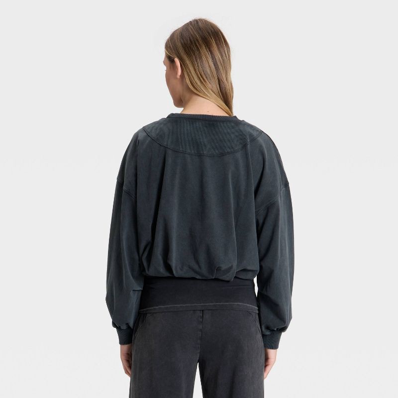 slide 2 of 3, Women's Bubble Hem Long Sleeve Top - JoyLab™ Black S, 1 ct