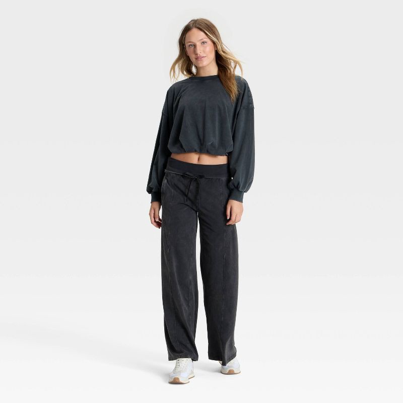 slide 3 of 3, Women's Bubble Hem Long Sleeve Top - JoyLab™ Black L, 1 ct