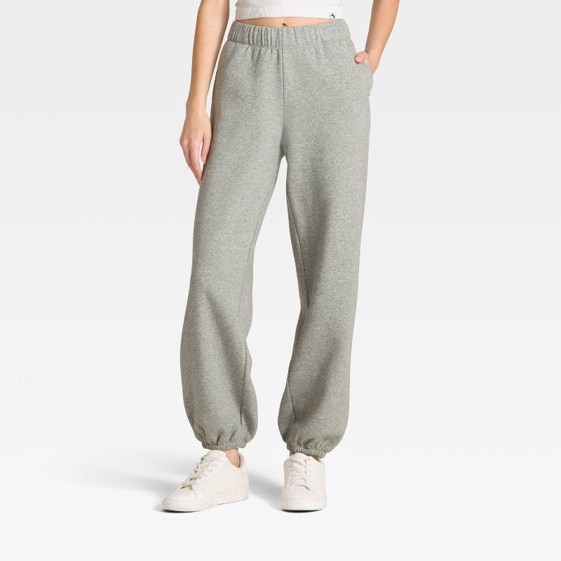 slide 1 of 3, Women's Cinched Fleece Jogger Sweatpants - JoyLab™ Heathered Gray M, 1 ct