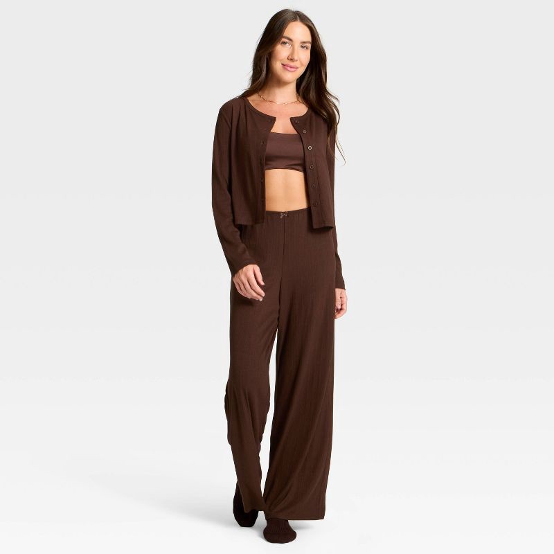 slide 3 of 3, Women's Variegated Ribbed Pajama Pants - Auden™ Brown M, 1 ct