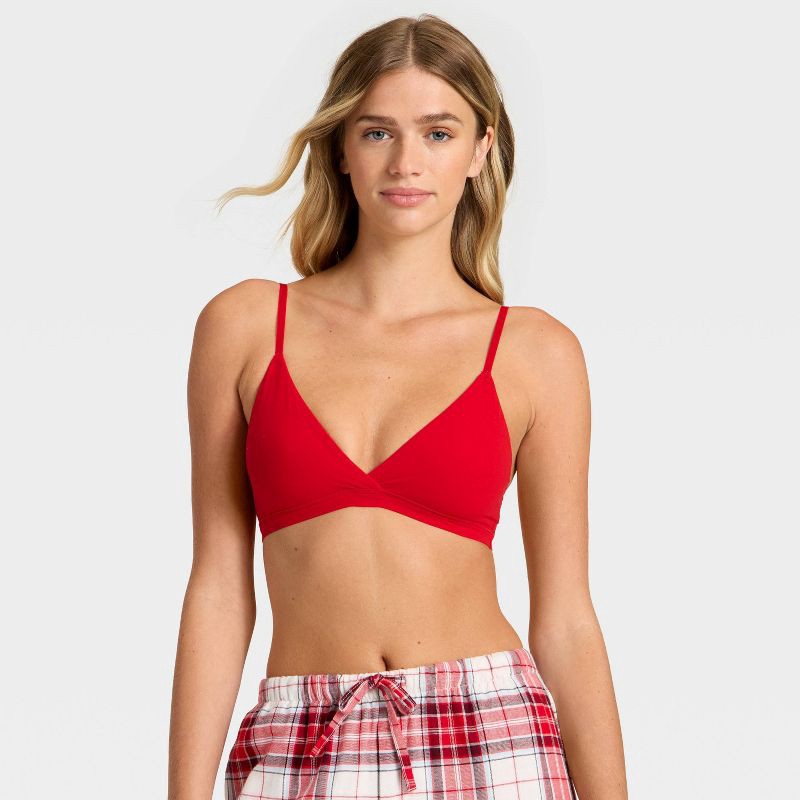 slide 3 of 5, Women's Luxe Stretch Unlined Triangle Bralette - Auden™ Red M, 1 ct
