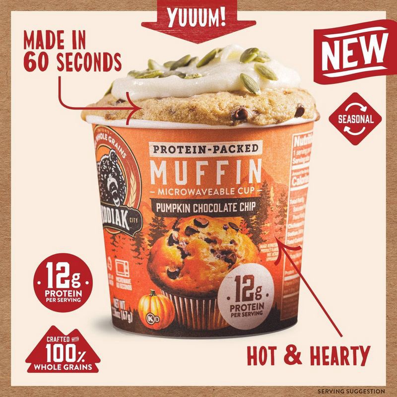 slide 4 of 7, Kodiak Cakes Protein-Packed Pumpkin Dark Chocolate Muffin Power Cup - 2.36oz, 2.36 oz