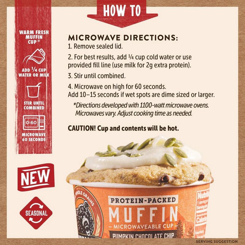 slide 6 of 7, Kodiak Cakes Protein-Packed Pumpkin Dark Chocolate Muffin Power Cup - 2.36oz, 2.36 oz