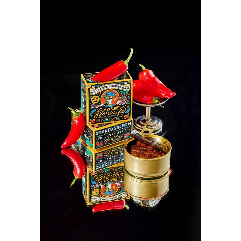 slide 3 of 6, Fishwife Tinned Seafood Co Smoked Salmon with Fly by Jing Sichuan Chili Crisp - 3.2oz, 3.2 oz