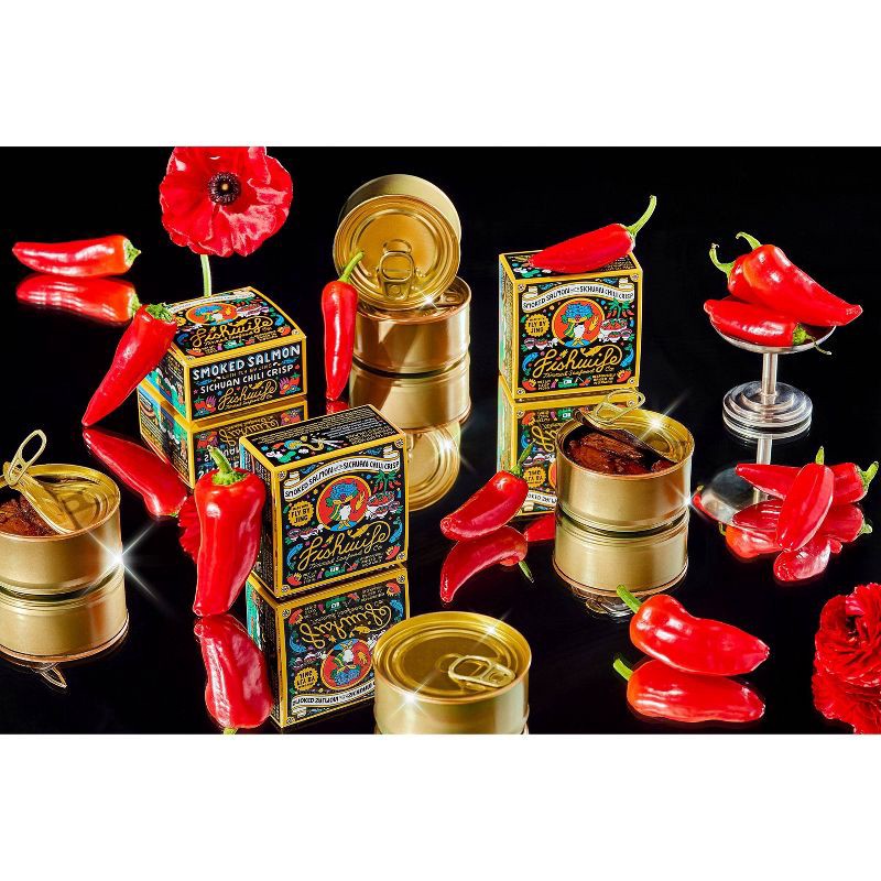 slide 5 of 6, Fishwife Tinned Seafood Co Smoked Salmon with Fly by Jing Sichuan Chili Crisp - 3.2oz, 3.2 oz