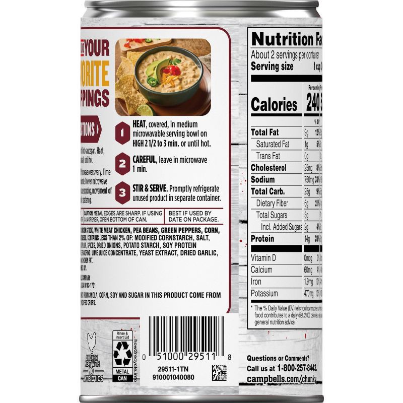 slide 9 of 10, Campbell's Chunky White Bean Chicken Chilli - 19oz, 19 oz