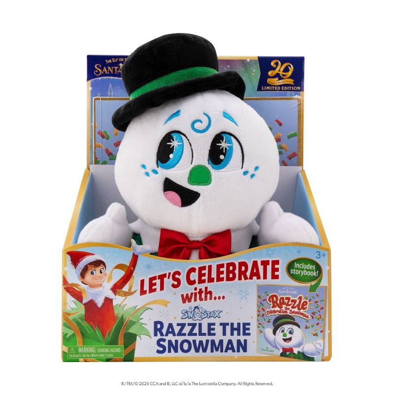 slide 6 of 9, Elf on the Shelf SnoStax Razzle the Snowman Plush and Book 20th Anniversary Edition, 1 ct