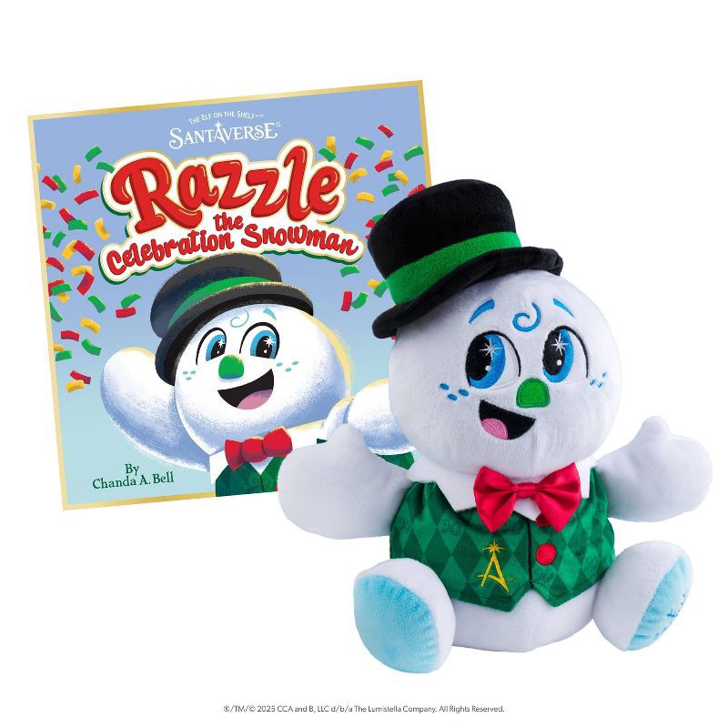 slide 1 of 9, Elf on the Shelf SnoStax Razzle the Snowman Plush and Book 20th Anniversary Edition, 1 ct