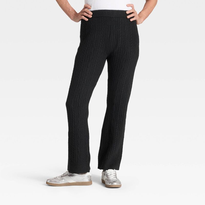 slide 1 of 3, Women's High-Rise Wide Leg Ankle Sweater Pull-On Pants - Universal Thread™ Black L, 1 ct