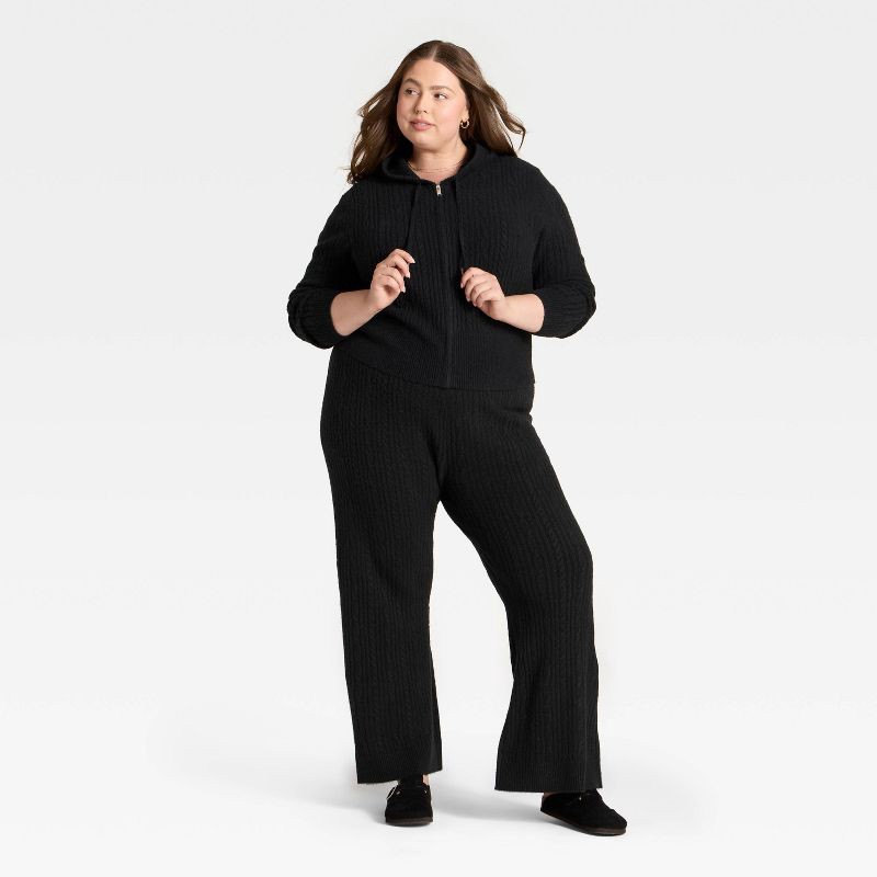 slide 3 of 3, Women's High-Rise Wide Leg Ankle Sweater Pull-On Pants - Universal Thread™ Black XXL, 1 ct