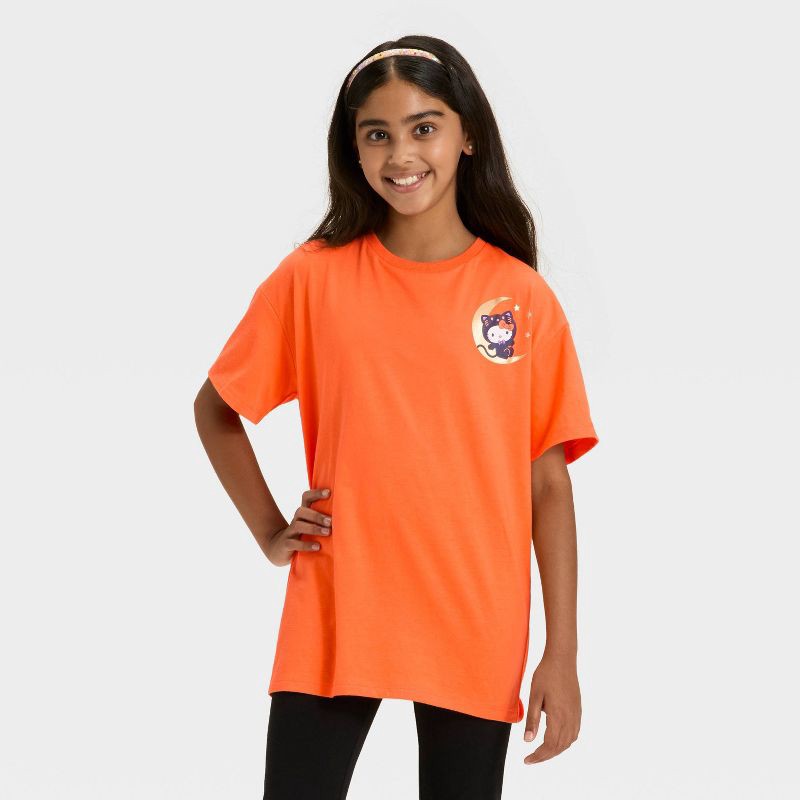 slide 3 of 4, Hello Kitty Girls' Short Sleeve Halloween Friends Graphic T-Shirt - Orange S, 1 ct