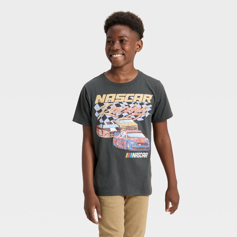 slide 1 of 4, Boys' NASCAR Short Sleeve Graphic T-Shirt - Black L, 1 ct
