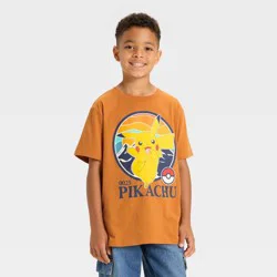 Pokemon Boys' Pokémon Pikachu Adventure Short Sleeve Graphic T-Shirt - Brown M