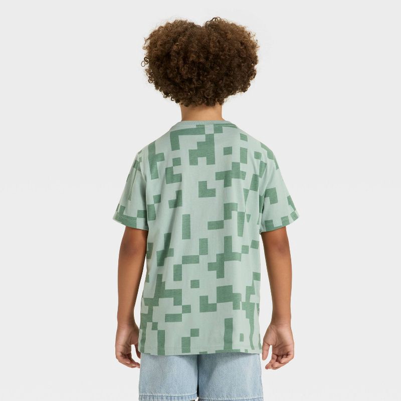 slide 3 of 4, Boys' Minecraft Creeper and Dog Short Sleeve Graphic T-Shirt - Sage Green M, 1 ct