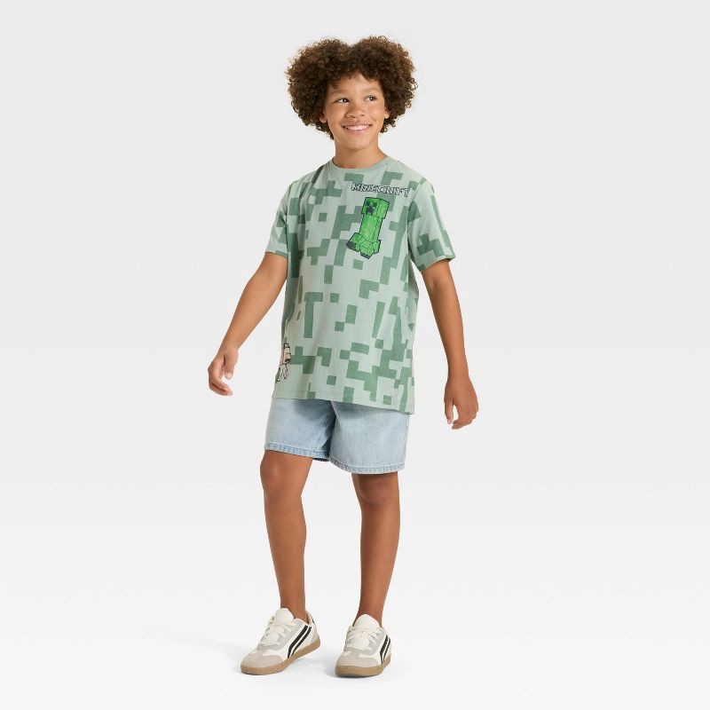 slide 4 of 4, Boys' Minecraft Creeper and Dog Short Sleeve Graphic T-Shirt - Sage Green M, 1 ct