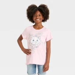Disney Girls' The Aristocats Marie Glitter Bow Short Sleeve Graphic T-Shirt - Light Pink L