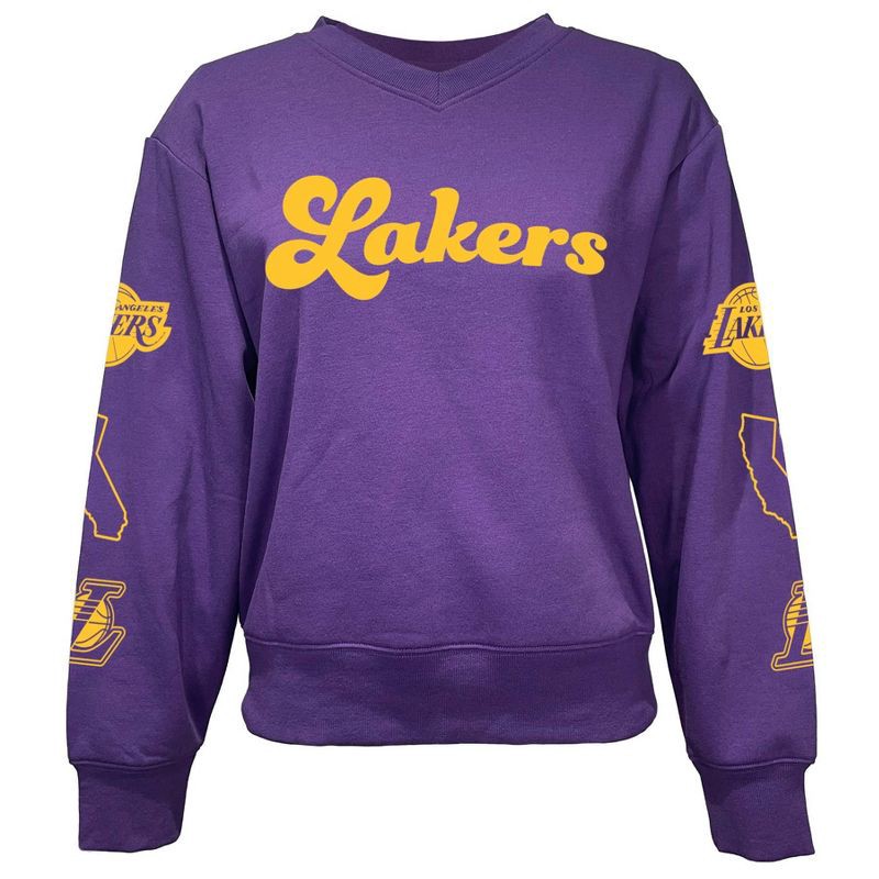 slide 1 of 5, NBA Los Angeles Lakers Women's Long Sleeve V-Neck Fleece Sweatshirt - XL, 1 ct