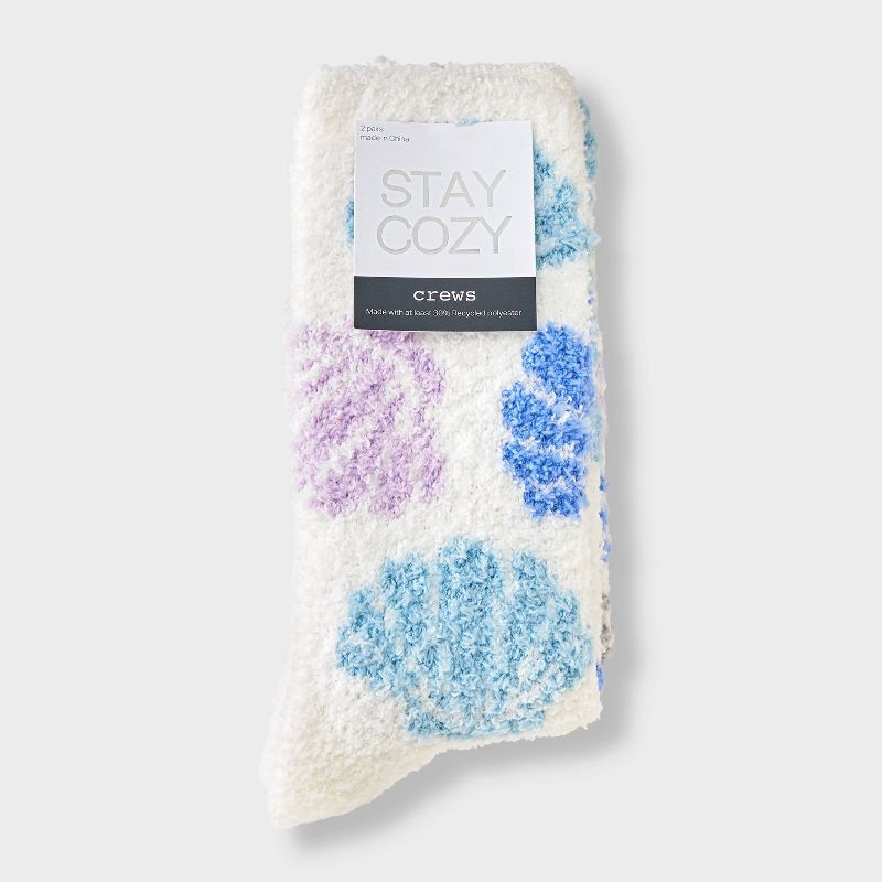 slide 2 of 3, Women's Seashells 2pk Cozy Crew Socks - Blue/Purple/Ivory 4-10, 2 ct