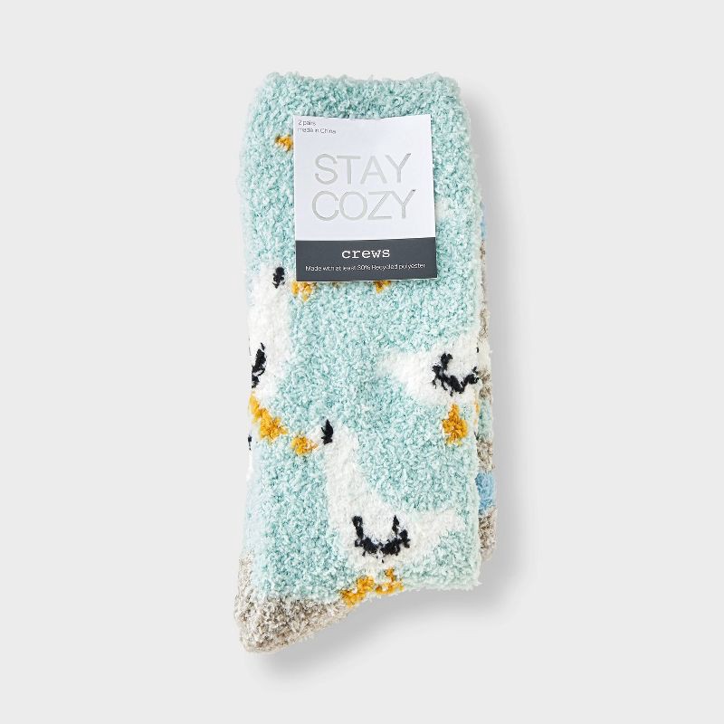 slide 2 of 3, Women's Duck 2pk Cozy Crew Socks - Aqua/Ivory/Gray 4-10, 2 ct