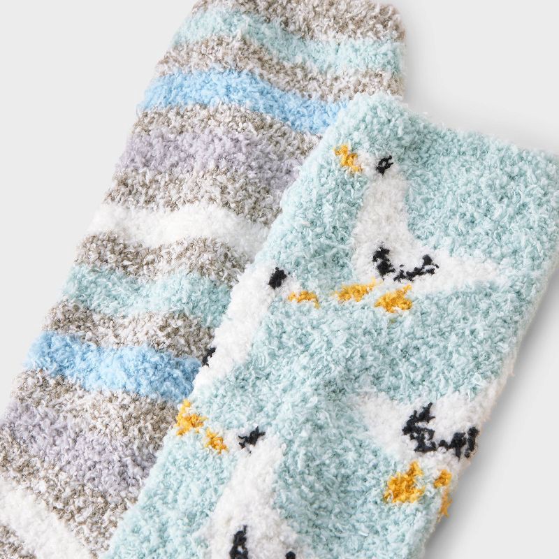 slide 3 of 3, Women's Duck 2pk Cozy Crew Socks - Aqua/Ivory/Gray 4-10, 2 ct