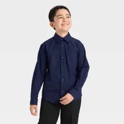 Boys' Long Sleeve Button-Down Dress Shirt - Cat & Jack™ Navy Blue L