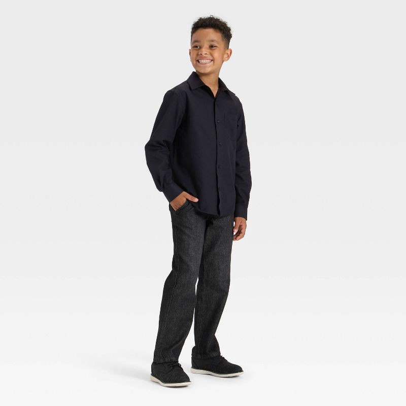 slide 3 of 3, Boys' Long Sleeve Button-Down Dress Shirt - Cat & Jack™ Black L, 1 ct