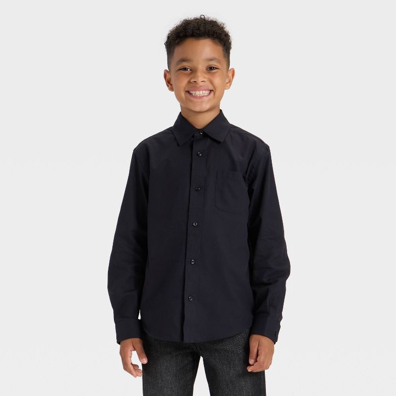 slide 1 of 3, Boys' Long Sleeve Button-Down Dress Shirt - Cat & Jack™ Black L, 1 ct