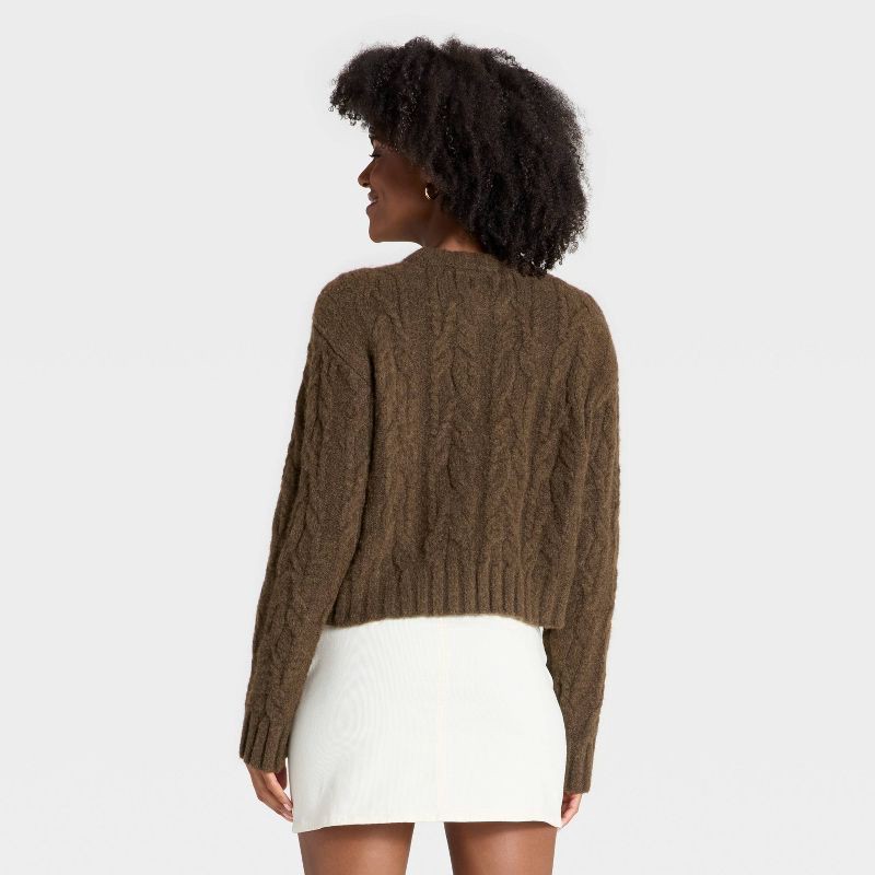 slide 2 of 3, Women's Cozy Cable Crewneck Pullover Sweater - Universal Thread™ Brown L, 1 ct