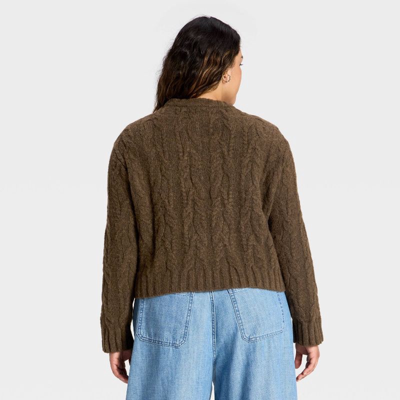 slide 2 of 3, Women's Cozy Cable Crewneck Pullover Sweater - Universal Thread™ Brown XXL, 1 ct