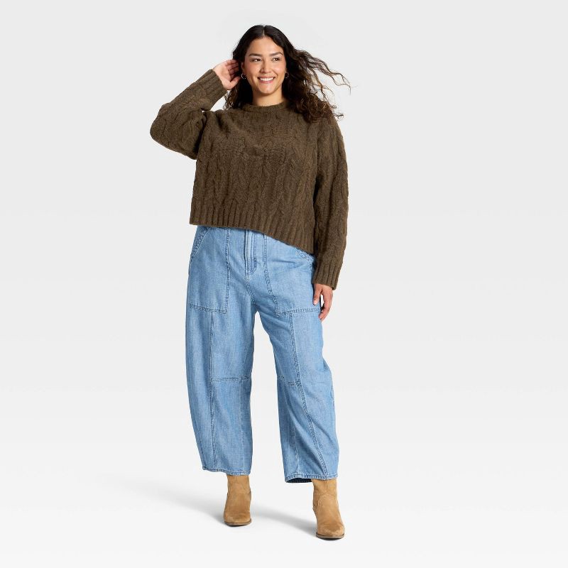slide 3 of 3, Women's Cozy Cable Crewneck Pullover Sweater - Universal Thread™ Brown XXL, 1 ct