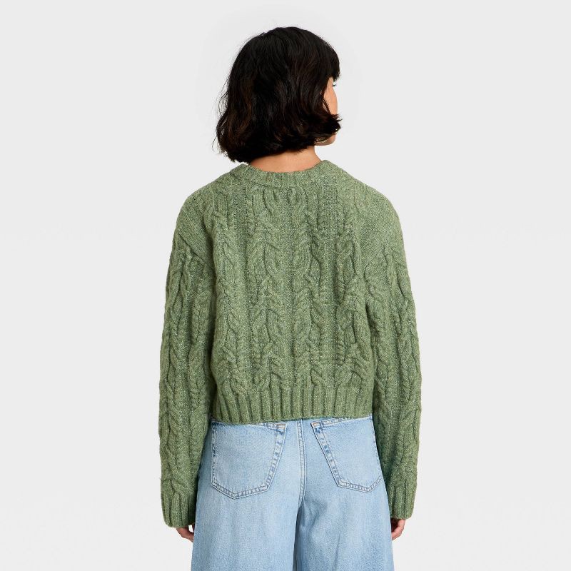 slide 2 of 3, Women's Cozy Cable Crewneck Pullover Sweater - Universal Thread™ Dark Green S, 1 ct