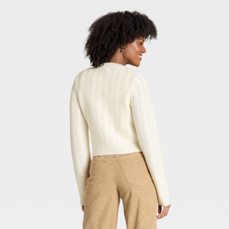 slide 3 of 3, Women's Lace Stitch Cardigan Sweater - Universal Thread™ Cream M, 1 ct