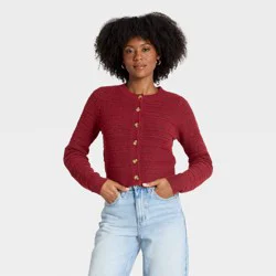 Women's Lace Stitch Cardigan Sweater - Universal Thread™ Maroon XS