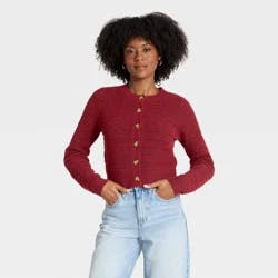 Women's Lace Stitch Cardigan Sweater - Universal Thread™ Maroon XS