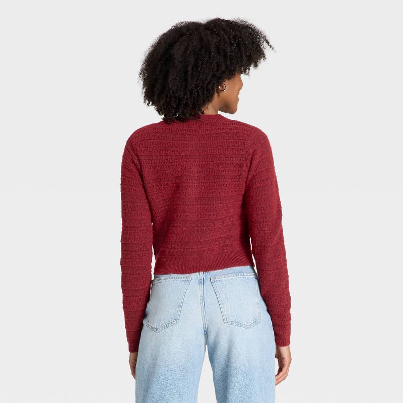slide 2 of 3, Women's Lace Stitch Cardigan Sweater - Universal Thread™ Maroon L, 1 ct