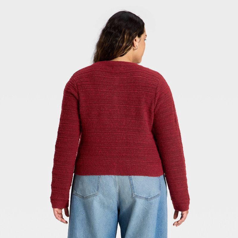 slide 2 of 3, Women's Lace Stitch Cardigan Sweater - Universal Thread™ Maroon XXL, 1 ct