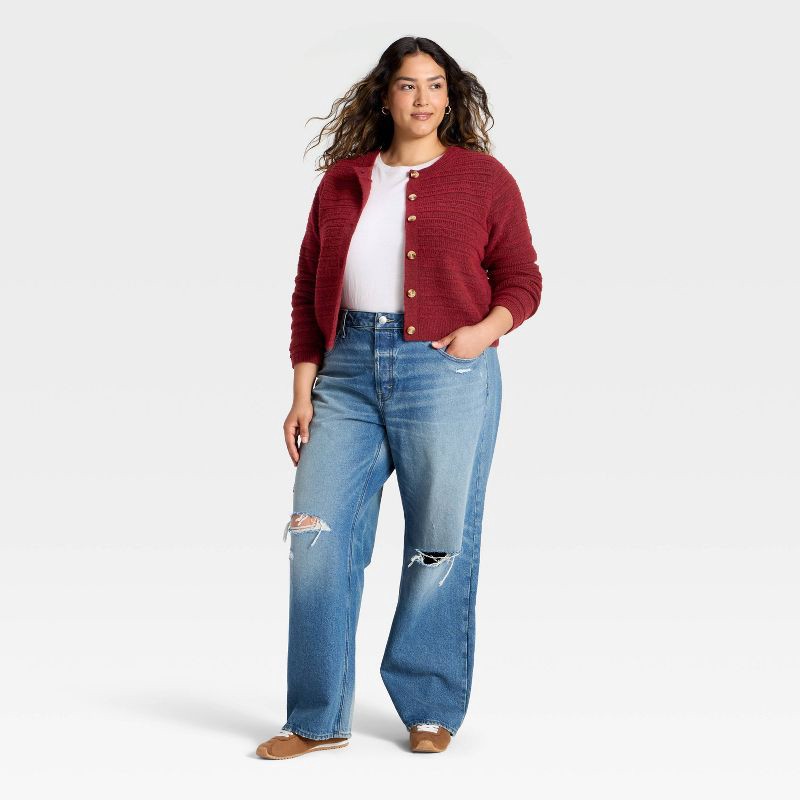 slide 3 of 3, Women's Lace Stitch Cardigan Sweater - Universal Thread™ Maroon XXL, 1 ct