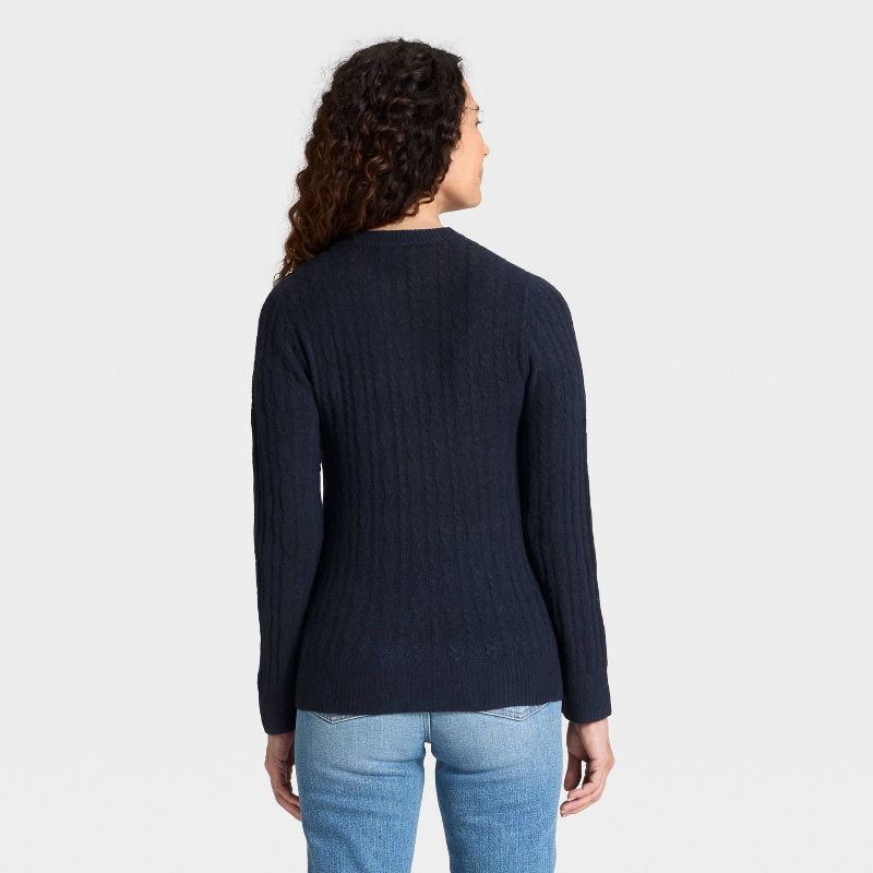 slide 2 of 3, Women's Lace Stitch Crewneck Pullover Sweater - Universal Thread™ Navy Blue XS, 1 ct