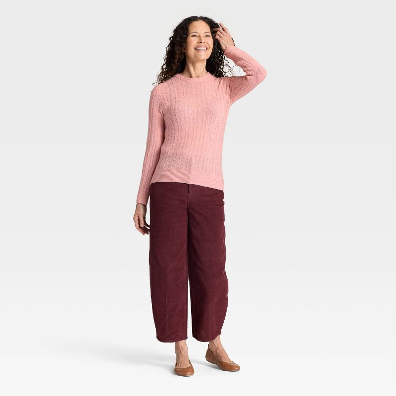 slide 3 of 3, Women's Lace Stitch Crewneck Pullover Sweater - Universal Thread™ Pink XS, 1 ct
