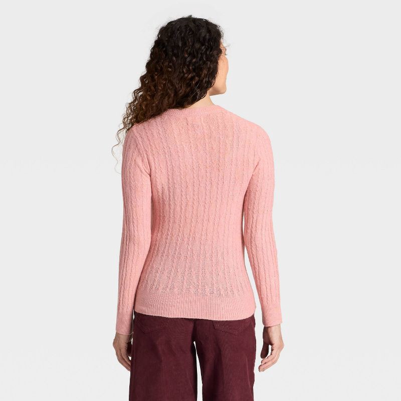 slide 2 of 3, Women's Lace Stitch Crewneck Pullover Sweater - Universal Thread™ Pink L, 1 ct