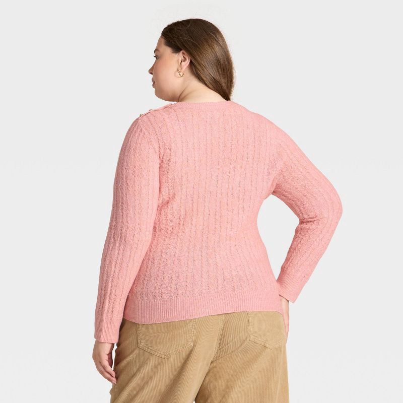 slide 2 of 3, Women's Lace Stitch Crewneck Pullover Sweater - Universal Thread™ Pink XXL, 1 ct