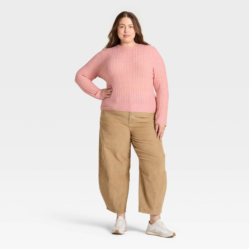 slide 3 of 3, Women's Lace Stitch Crewneck Pullover Sweater - Universal Thread™ Pink XXL, 1 ct