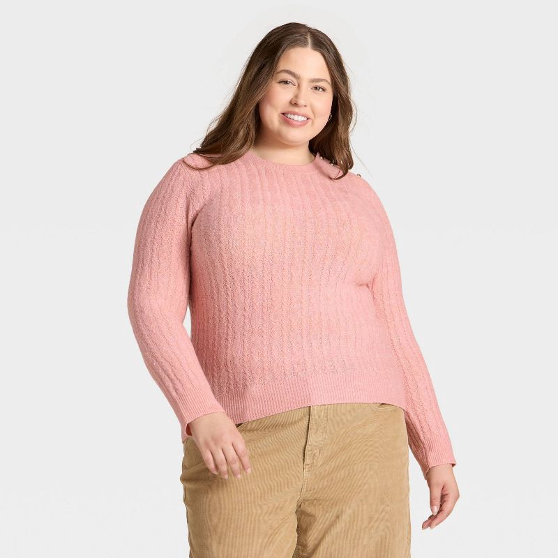 slide 1 of 3, Women's Lace Stitch Crewneck Pullover Sweater - Universal Thread™ Pink XXL, 1 ct