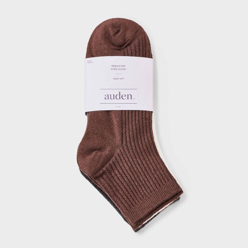 slide 2 of 3, Women's Ultra Soft Everyday Rib-Knit 4pk Ankle Socks - Auden™ Brown/Ivory/Berry 4-10, 4 ct