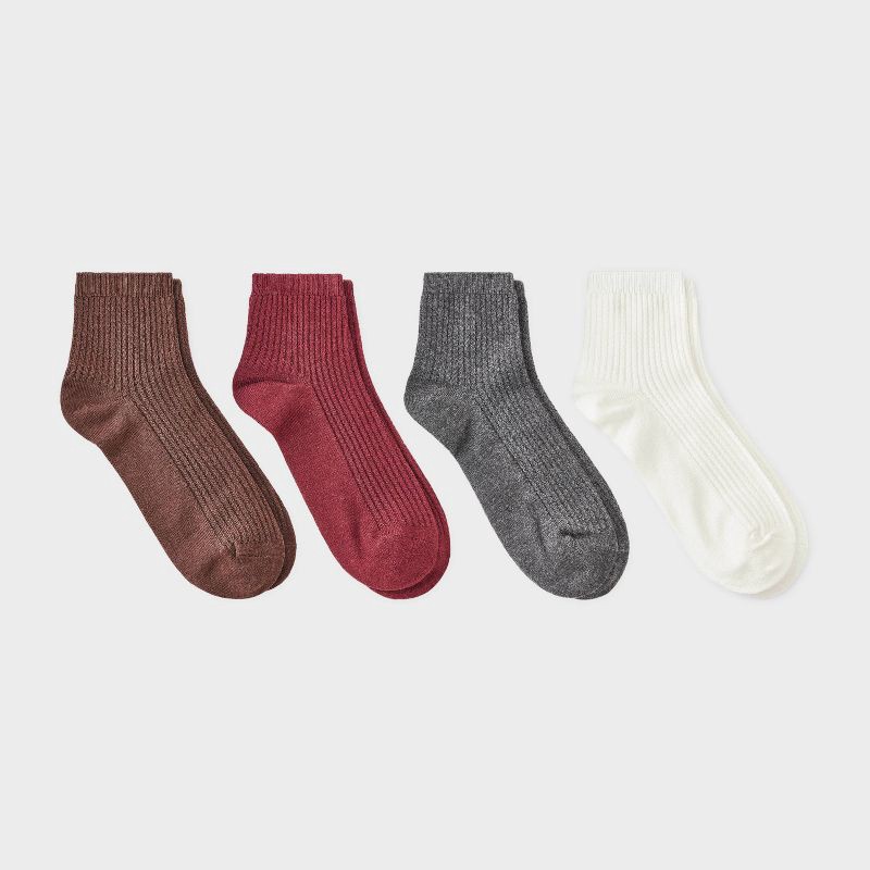 slide 1 of 3, Women's Ultra Soft Everyday Rib-Knit 4pk Ankle Socks - Auden™ Brown/Ivory/Berry 4-10, 4 ct