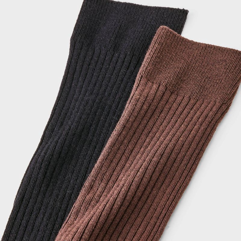 slide 3 of 3, Women's Ribbed Ultra Soft Everyday Rib-Knit 2pk Knee High Socks - Auden™ Black/Brown 4-10, 2 ct