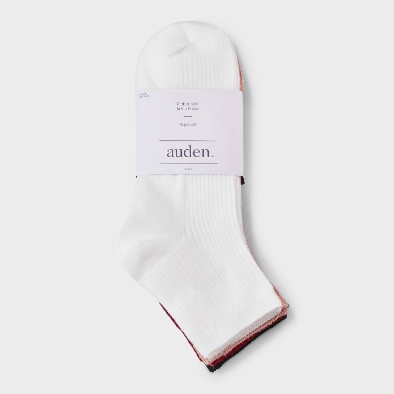 slide 2 of 3, Women's Ultra Soft Everyday Rib-Knit 4pk Ankle Socks - Auden™ White/Pink/Red 4-10, 4 ct